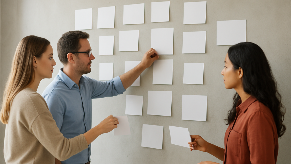 Workshop mit Karten zur Prüfung einer digitalen Geschäftsidee