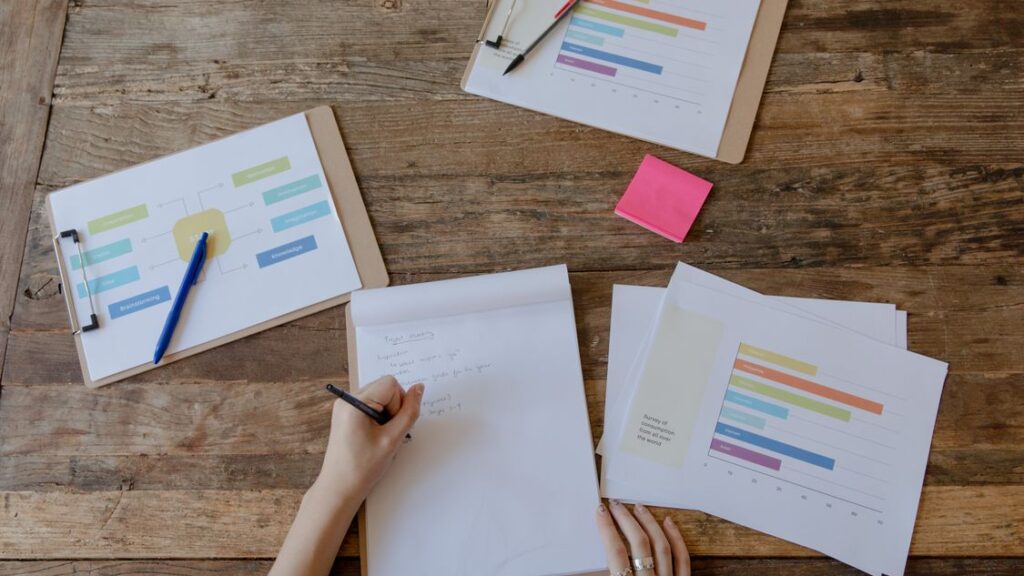 Affiliate Klicks analysieren anhand ausgedruckter Diagramme und handschriftlicher Notizen